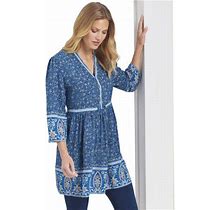 Border Print Peasant Tunic Top In Blue Size 2X By Northstyle Catalog