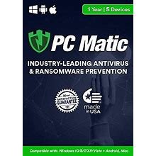 PC Matic | Antivirus & Ransomware Protection | 5 Devices | 1 Year | PC, Mac, Android [Download] [PC/Mac Online Code]