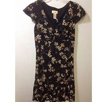 Ombre Dress Size 10 Black Off White Tan Flowers Polyester