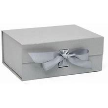 5Ea - 8-1/2 X 6-1/2 X 3-1/2 Silver Collapsible Gift Box W/Ribbon By Paper Mart