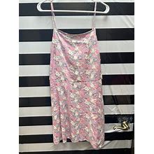 Women "Abound" Spaghetti Straps Short Pink Floral Dress. Size Lx