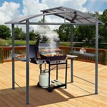 Aoodor 8 X 5 ft. BBQ Grill Gazebo Shelter, Dark Gray Steel Frame And Brown Double-Tier Top Canopy