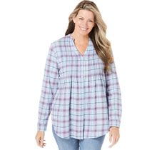 Plus Size Women's Pintucked Flannel Shirt By Woman Within In Sky Blue Plaid (Size 2X)