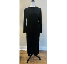 Talbots Womens Black Velvet Long Sleeve Midi Length Dress Small Petite