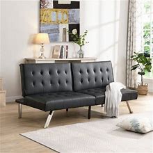 Leumius Modern Faux Leather Futon Sofa, Convertible Folding Sofa Bed For Living Room, Black