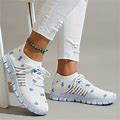 Floral Print Mesh Running Shoes, Women's Breathable Lightweight Casual Slip Flying Woven Sneakers,White,Popular,Temu