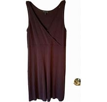 Eileen Fisher Sleeveless Silk Viscose Knit Brown Mid Length Dress Faux Wrap XS