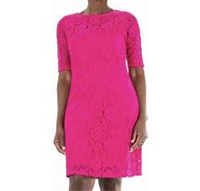 Nina Leonard Dragon Fruit Lace Short Sleeve Dress Size M