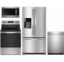 Whirlpool 4 Piece Kitchen Appliances Package W/ WRF555SDFZ 36" French Door Refrigerator WFE505W0JZ 30" Electric Range WMH31017HZ 30" Over