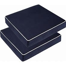 PNP FKJP 2 Pack Outdoor Chair Cushion 20" X 20" X 4", Waterproof Outdoor Seat Cushions With Non-Skid Ties, Navy (Cushion + Cover)