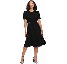 Women's London Times Solid Side Tab Fit & Flare Dress, Size: 8 Petite, Black