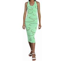 Dewadbow Women Backless Midi Slim Sleeveless Print Knit Halter Dress Summer