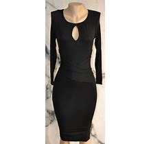 VENUS Black Stretch Jersey Bodycon Dress XS Long Sleeves Cut Out At Neckline