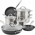 Rachael Ray Professional Stainless Steel/Hard Anodized Nonstick Cookware Pots And Pans Set, 11 Piece, Gray And Silver
