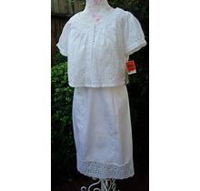 White Cotton/Spandex Eyelet Trim Dress W/Bolero/Size13/New/Sequin Hearts Brand