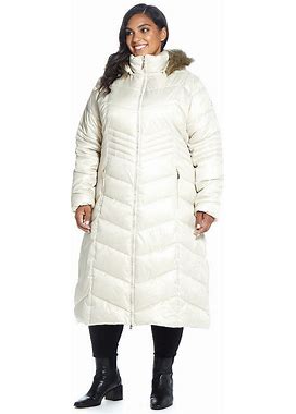 Plus Size Gallery Faux-Fur Hood Chevron Long Puffer Coat, Women's, Size: 1XL, White
