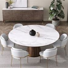 Homary Mid-Century Modern 7 Piece Dining Room Sets 48" Round Dining Table White 6 Side Chairs