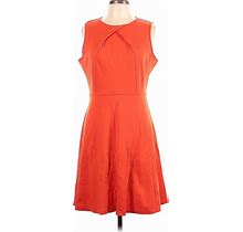 New York & Company Casual Dress - A-Line Crew Neck Sleeveless: Orange Solid Dresses - Women's Size Large