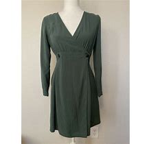 Asos Design Maternity Size 4 Green Long Sleeve V-Neck Wrap Dress Black