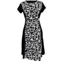 Peach Couture Elegant Black And Multi Print Short Sleeve Loose Mini Shift Dress