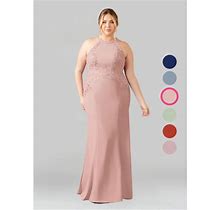 Azazie Plus Size Trumpet/Mermaid Halter Sweep Train Stretch Crepe Mother Of The Bride Dresses, Dusty Rose , Size A28-Azazie Tyra
