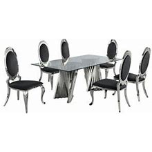 Best Quality Furniture Clear Glass Dining Set With Table And 6 Oval Black Velvet Chairs