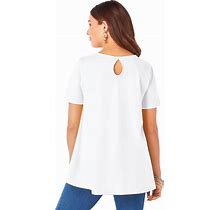 Roaman's Women's Plus Size Short-Sleeve V-Neck Ultimate Tunic Long T-Shirt Tee Tops 100% Cotton