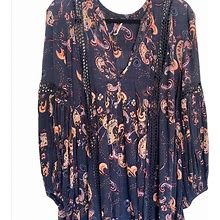 Free People Dresses | Free People Blue And Pink Paisley Long Sleeved Mini Dress Size M | Color: Blue/Pink | Size: M