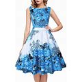 OWIN Women's Floral 1950S Vintage Swing Cocktail Party Dress Sleeveless With Pockets