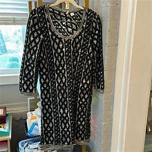 Moth Dresses | Moth Anthropologie Black Textured 3/4 Sleeve Knit Dress Petite Size Small Sp | Color: Black/Gray | Size: Sp