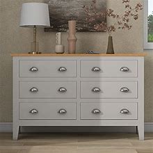 Harper & Bright Designs Country Style 6 Drawers Dresser For Bedroom, Solid Wood Chest Of Drawers With Metal Handle, Storage Cabinet With Tapered Wood
