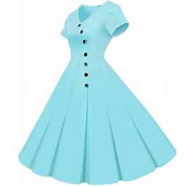 Asdoklhq Womens Plus Size Clearance Dresses,Women's 1950S Retro Dress Short Sleeve Vintage Swing Dress