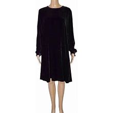 Eileen Fisher Women Dress Size XS Black Velvet Silk Blend Long Sleeve Round Neck