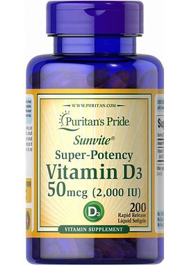 Puritan's Pride Vitamin D3 50 Mcg (2000 IU) | 200 Softgels