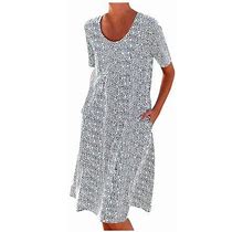 Verpetridure Womens Dresses Clearance Women Summer Casual Short Sleeve Print Dress Loose Dress