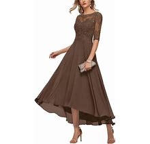 Tremance Women's Cocktail Dress V-Neck Lace Appliques Mother Of The Bride Dress Chiffon Evening Gown Short Sleeves