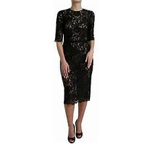 Dolce & Gabbana Black Floral Lace Viscose Sheath Midi Dress It42 Us8 m