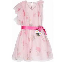 Monnalisa - Floral-Print V-Neck Dress - Kids - Polyester/Polyamide/Polyamide - 7 - Pink