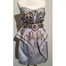 NWT $3K Temperley London Gray Silver Gold Beaded Cocktail Mini Corry Dress 6