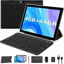10.1 Inch Android 11 Tablet, Newest 2 in 1 Tablets, 4GB Ram+64Gb ROM Quad-Core Processor, 1280800 FHD Tableta With Keyboard/Mouse/Case/Stylus/Tempere