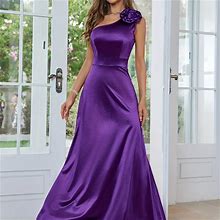 Floral Decor One Shoulder Dress, Elegant A-Line Evening Dress, Prom Dress, Formal Dresses For Party & Banquet, Women's,Purple,Must-Have,Temu