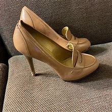 Nine West Shoes | Nine West Heeled Loafer Size 8.5 Natural Color. New, Small Defect On Right Shoe. | Color: Tan | Size: 8.5