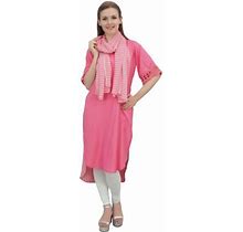 Bimba Women Designer Pink High Low Straight Kurti Dress With Printed Scarf - 20