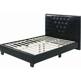 Full-Size Platform Bed With Tufted Upholstered Headboard In Black