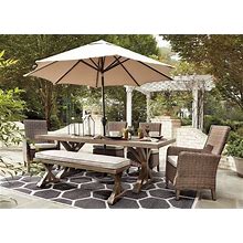 Ashley Beachcroft Dining Table With Umbrella Option Outdoor Dining Table P791-625 Brown/Beige Casual