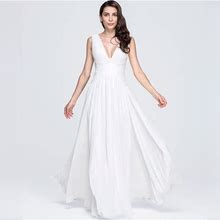JJ's House Wedding Dress Bridal Dress Ivory Sleeveless Long V-Neck A-Line Chiffon 2024