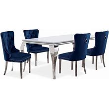 Furniture Of America Edi Metal 5-Piece Dining Table Set In White And Blue, White/Blue, Kitchen & Dining Furniture Sets