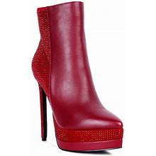 London Rag Encanto Diamante Women's Heeled Ankle Boots, Size: 7, Dark Red