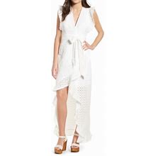 Afrm Dresses | Afrm Andrea Eyelet Ruffle Wrap Dress Sz Sm | Color: White | Size: 4