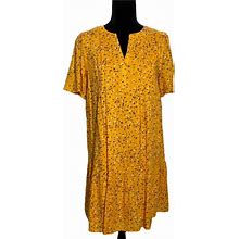 Loft Dresses | New Ann Taylor Loft M Shift Dress Mustard Gold Yellow Floral Swiss Dot Texture | Color: Yellow | Size: M